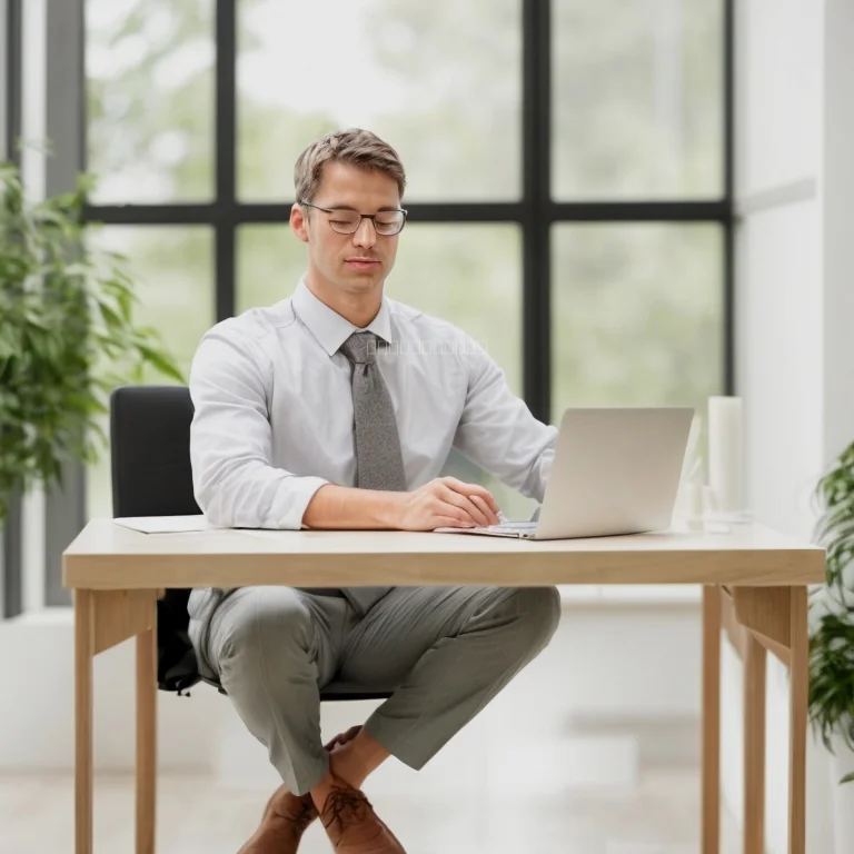 Ejecutivo meditando en oficina moderna